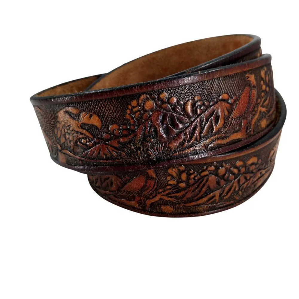 Vintage Brown Leather Tooled Western Cowboy Belt Size 48 Eagle Mountain USA